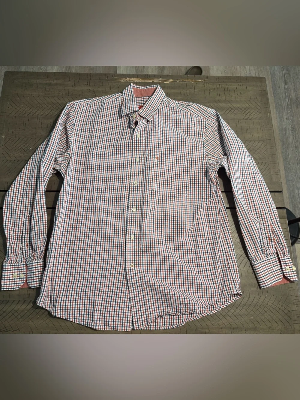 Izod Men's White, Red & Blue Check Button-Down Shirt